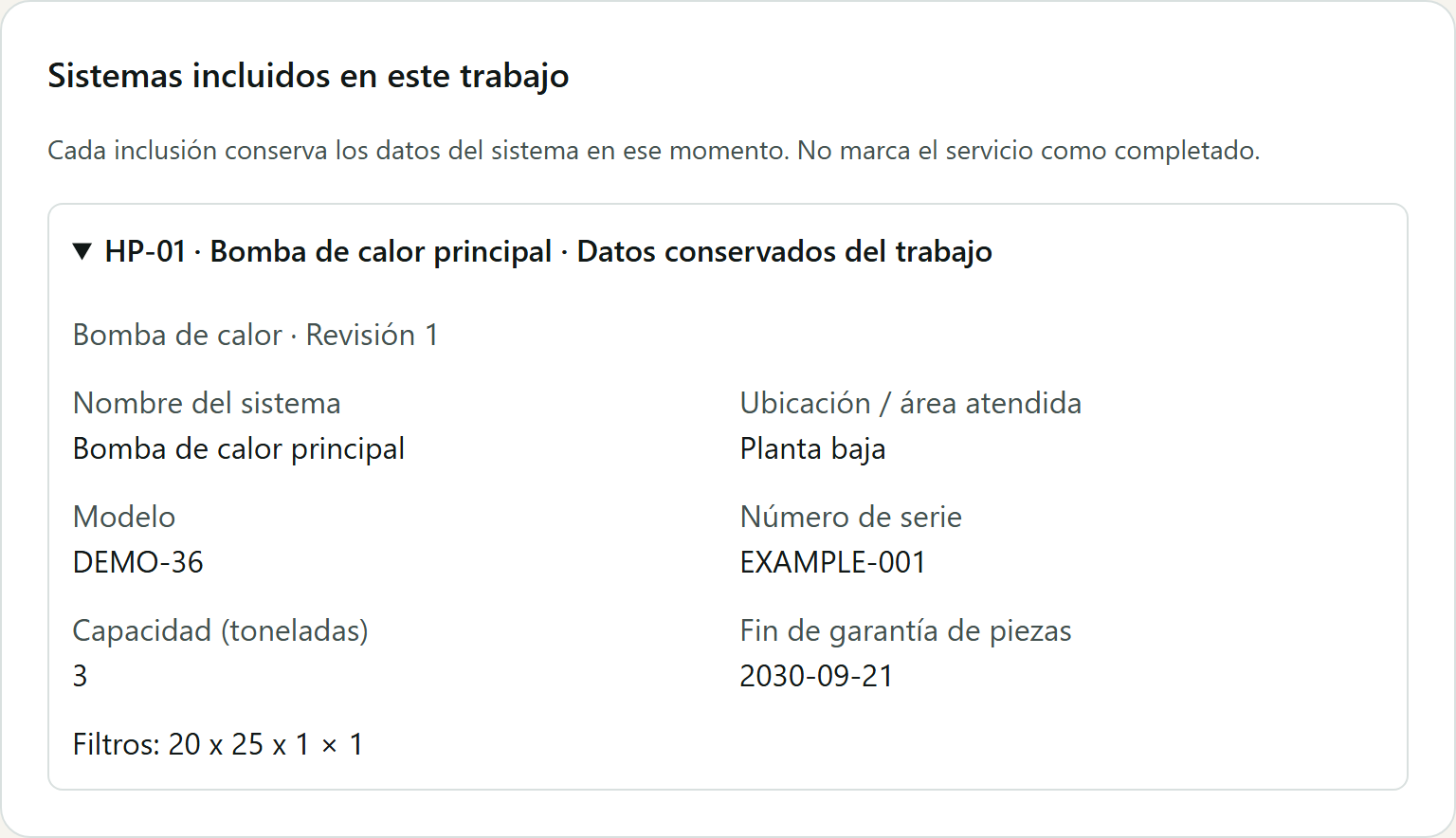 Sistemas incluidos en una visita preparada