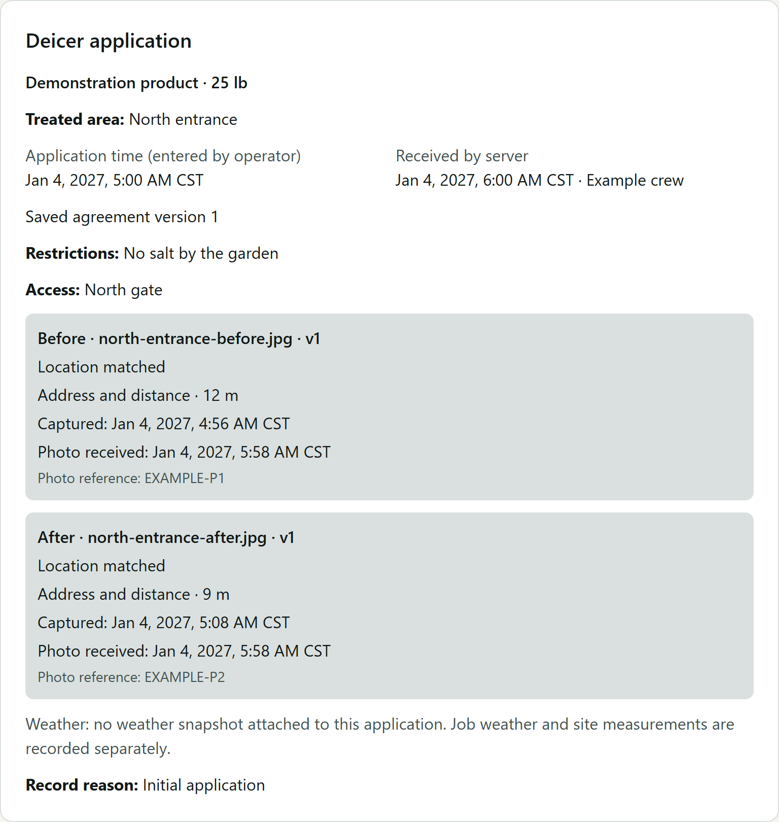 A recorded deicer application